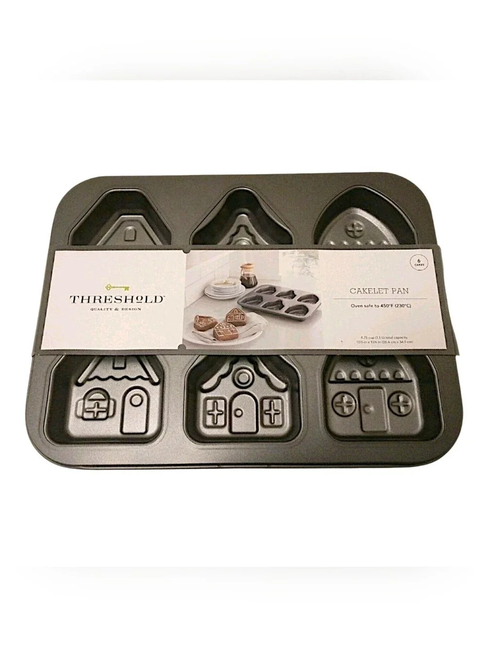 New Threshold Holiday Houses Cakelet Baking Pan Christmas Makes 6 Mini Cakes NWT